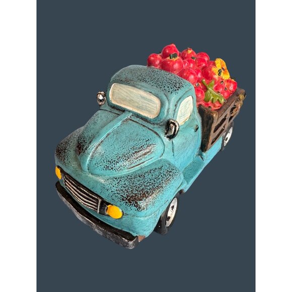 Robert Stanley 2014 Blue Truck Figurine With Apples & Flowers 7.5" Long  4" Tall - Picture 2 of 8